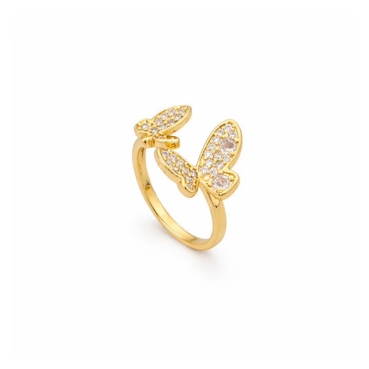 Golden Butterfly with Heart Adjustable Ring