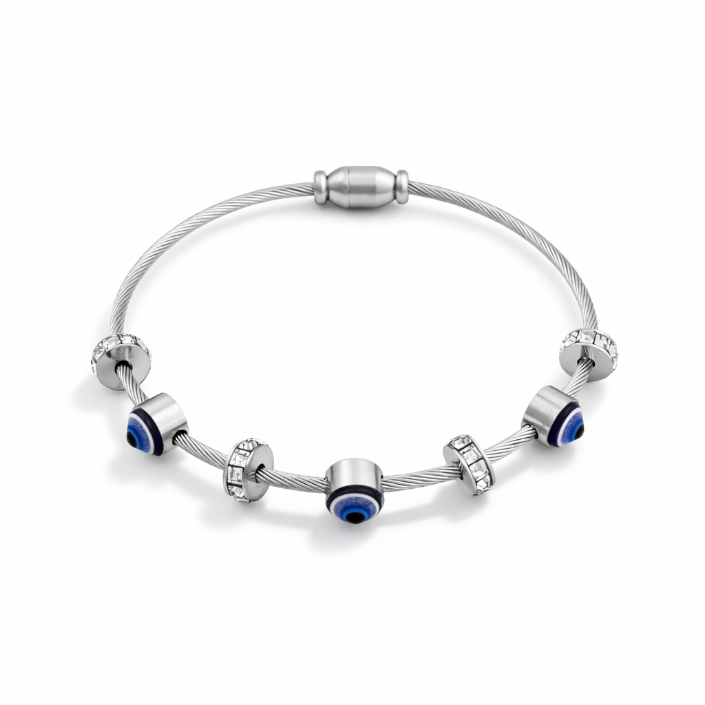 Evil Eye silver Charm Cable Bracelet