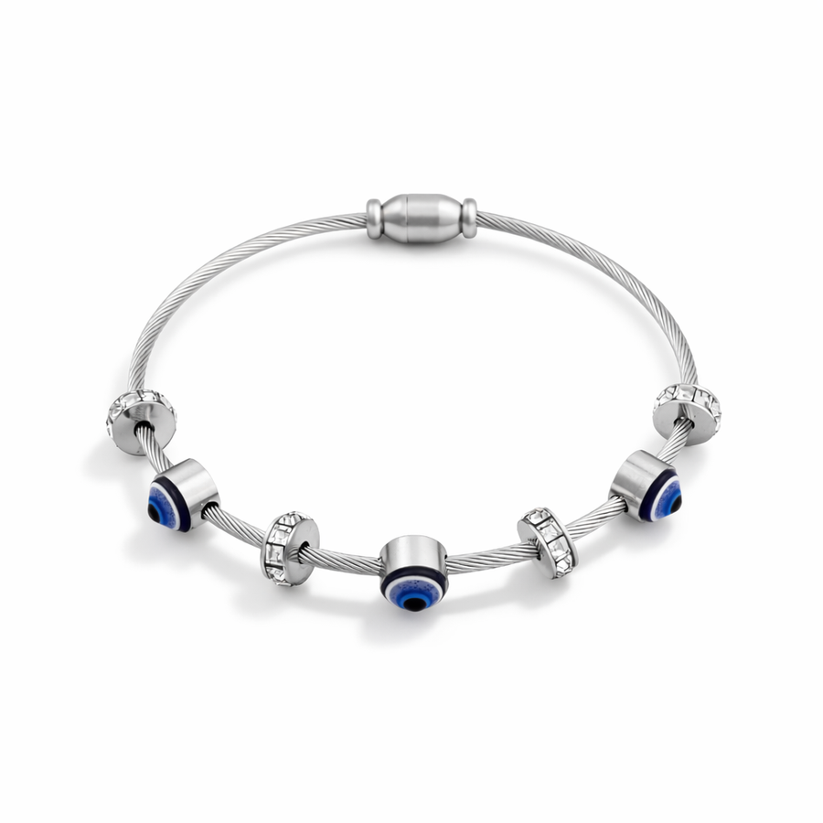Evil Eye silver Charm Cable Bracelet