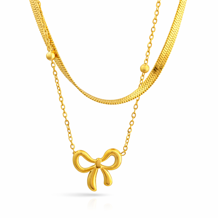 Golden Bow Layered pendant with Chain with pendant
