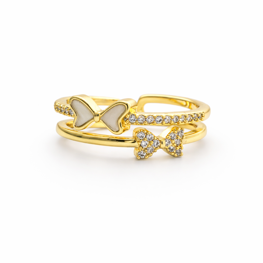 Golden Butterfly with Heart Adjustable Ring