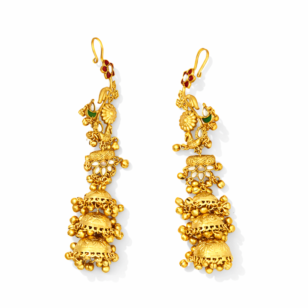 multi-tiered Kashmiri Jhumka Earrings