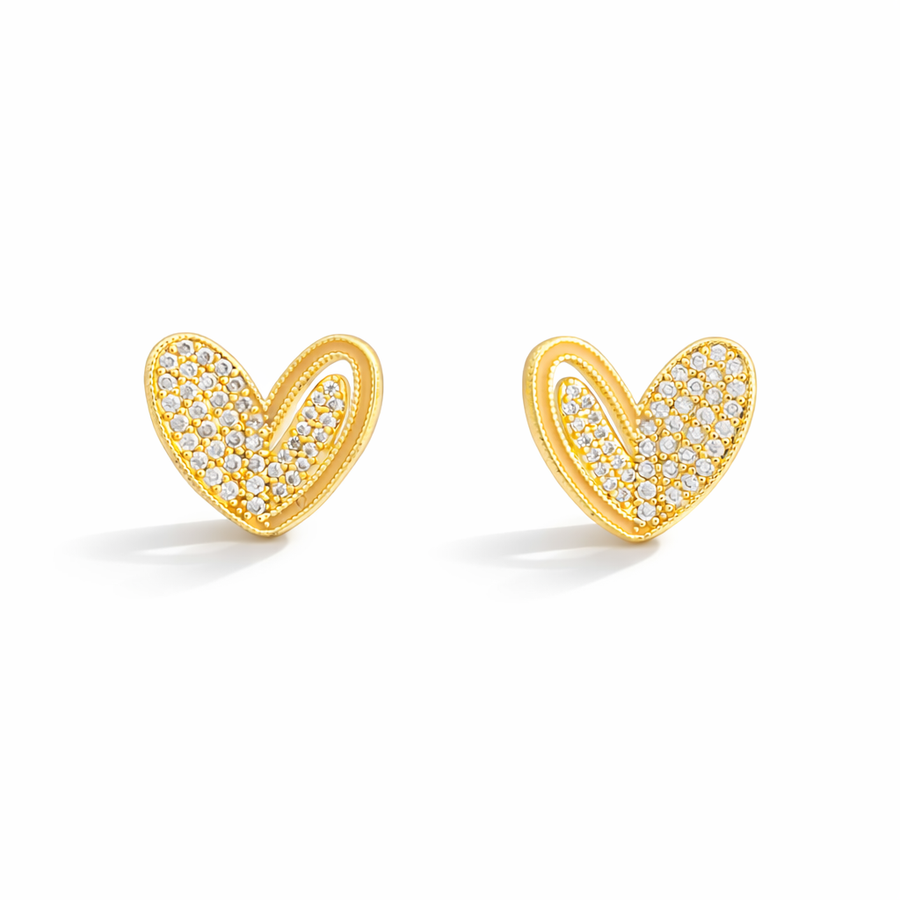 Golden Spark Heart Stud Earrings