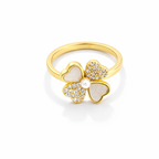 Sparkling Clover Heart Gold Ring
