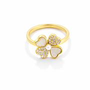 Sparkling Clover Heart Gold Ring