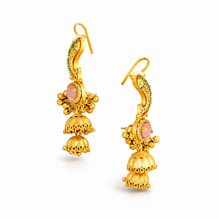 Elysian Pink Stone Peacock kashmiri ear-cuff earring