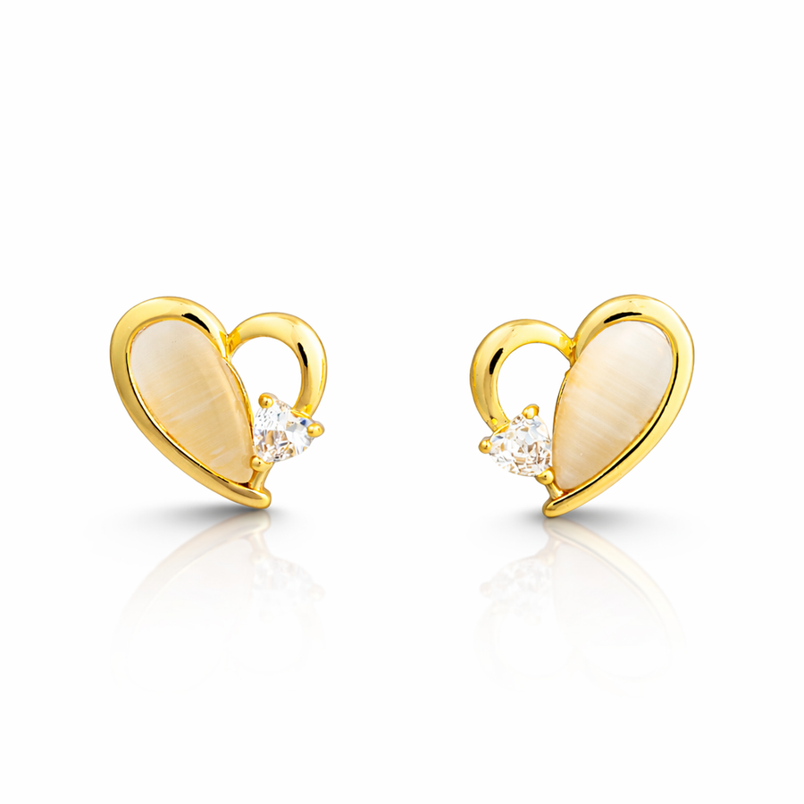 Golden Half Ivory Heart Studs