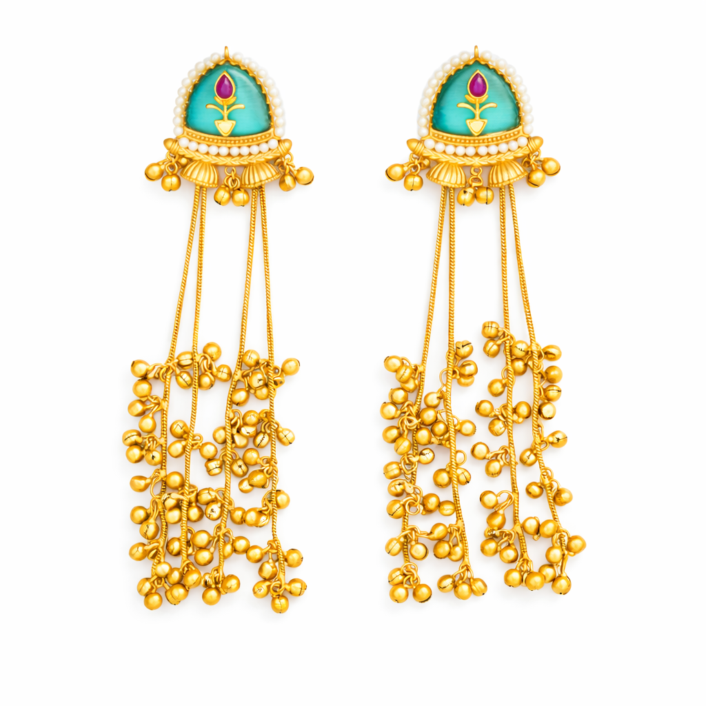 Antique Gold Jhumka Kashmiri Earrings