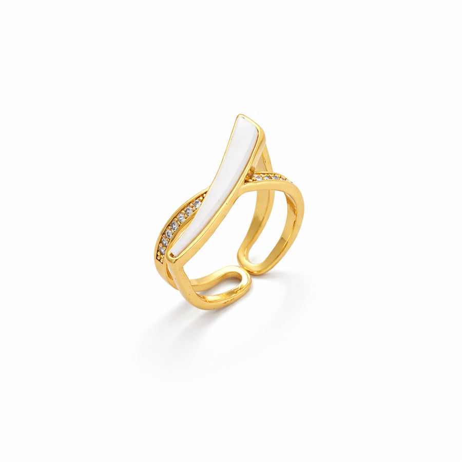 White Enamel Twist Gold Ring
