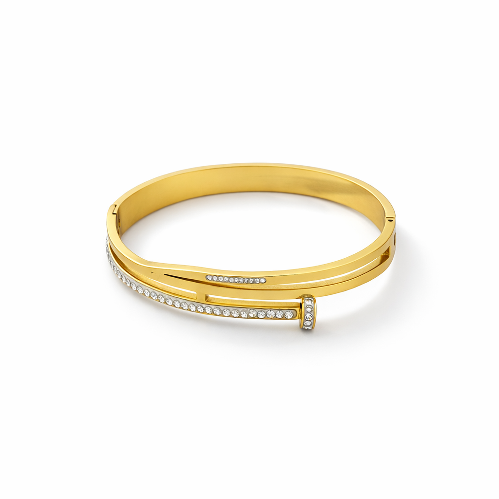 IRA Sleek Sparkle Bangle for Women | 18K Gold Plated Stainless Steel Waterproof Anti-Tarnish | Hypoallergenic Minimal Everyday Wear Jewellery
