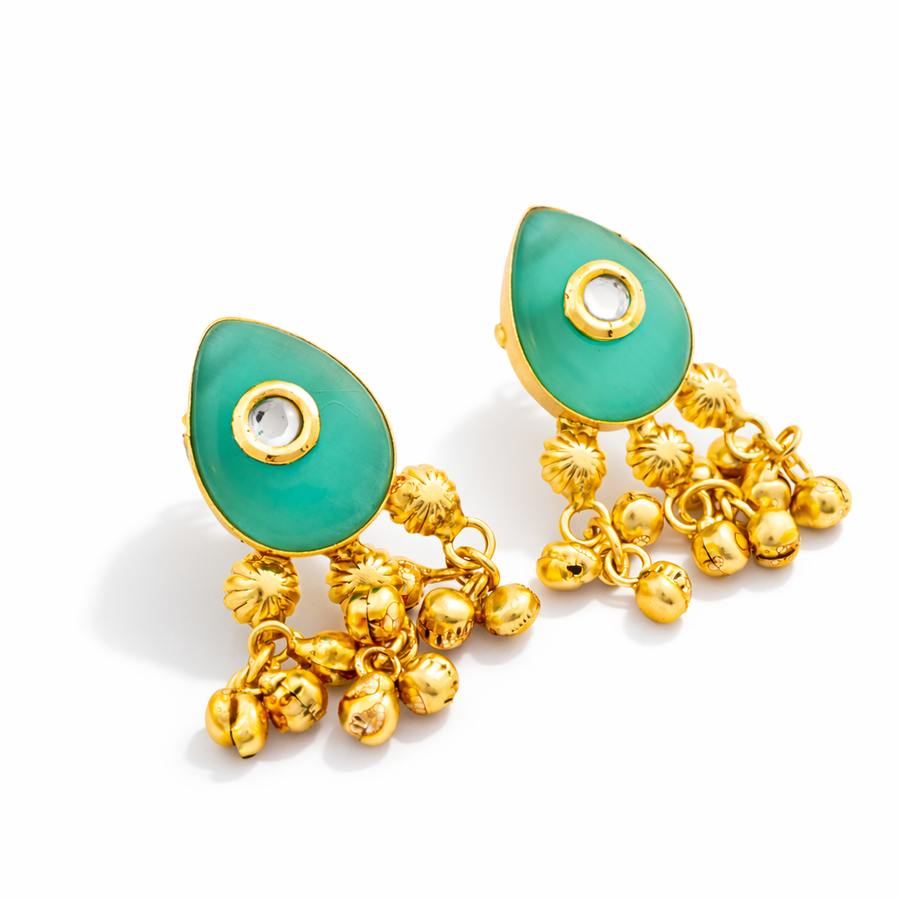emerald ghungroo drop earrings