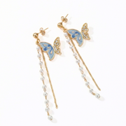 Minimal Pearl Bar Drop Earrings