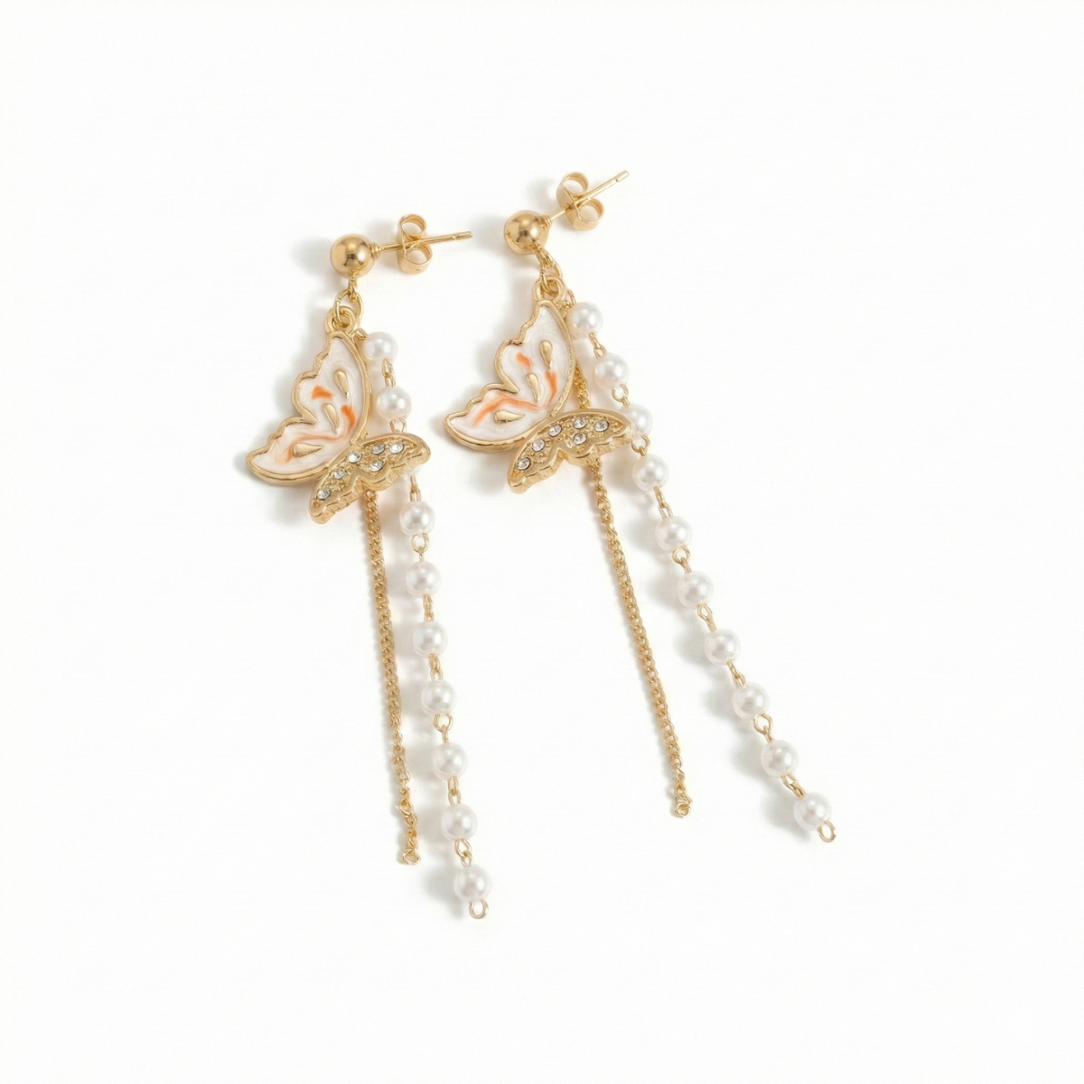 Butterfly Pearl Dual Drop Earrings