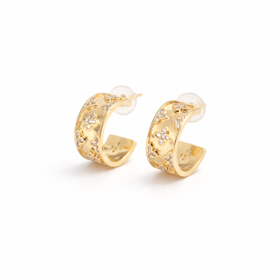 Regal Engraved Gold Huggie Earrings