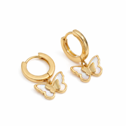 Golden Butterfly Drop Hoop Earrings