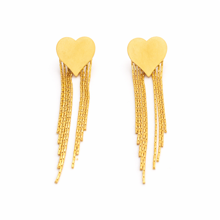 Golden Heart Tassel Earrings