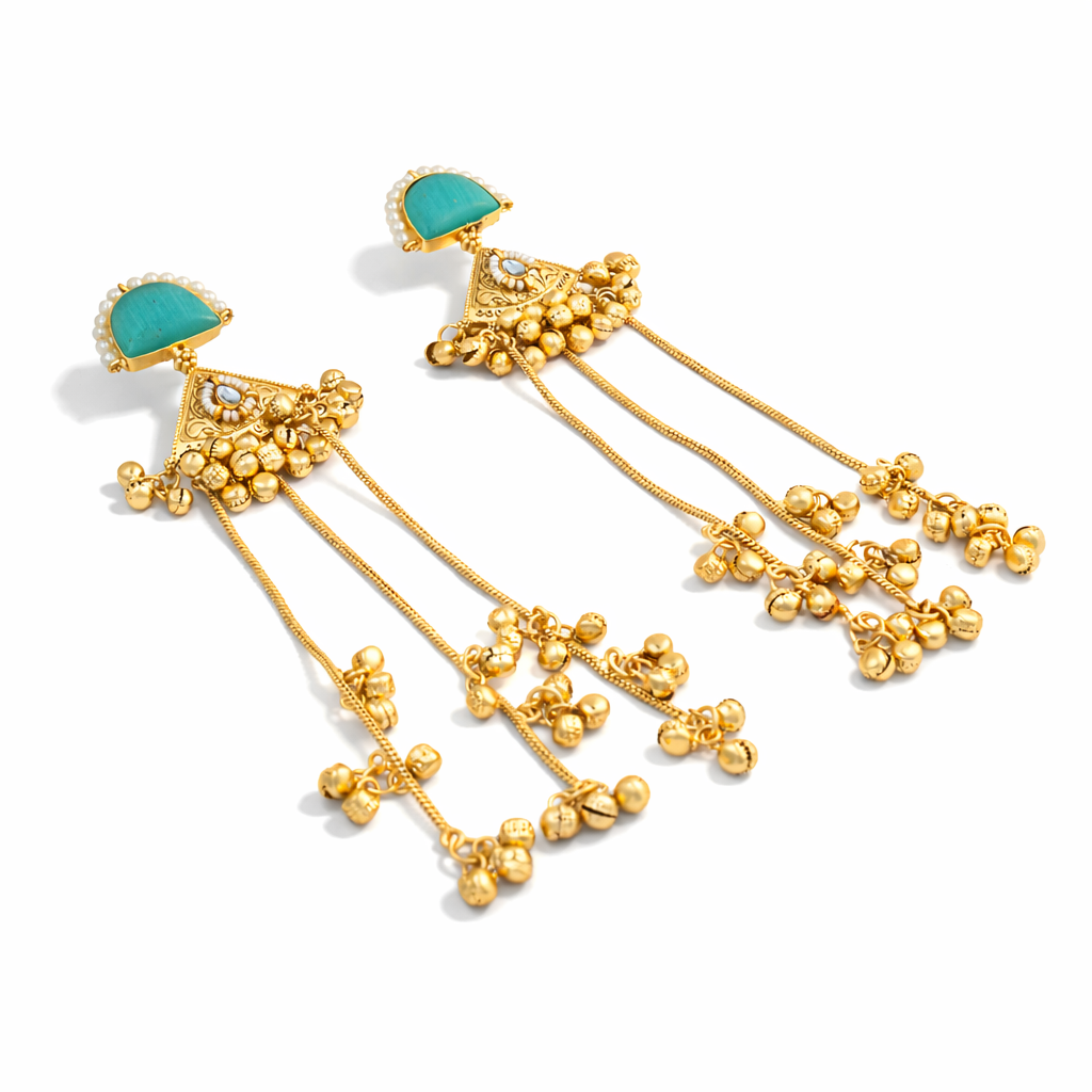 Riwaayat Kashmiri Emerald Long Earrings