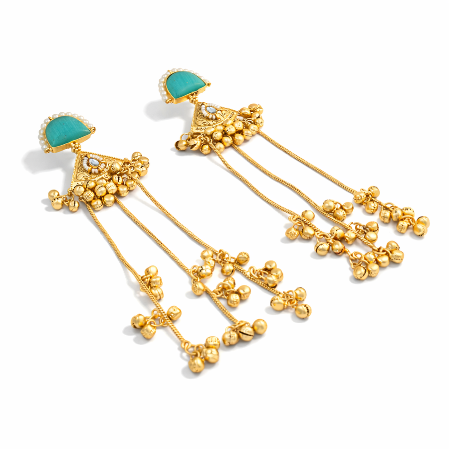 Riwaayat Kashmiri Emerald Long Earrings
