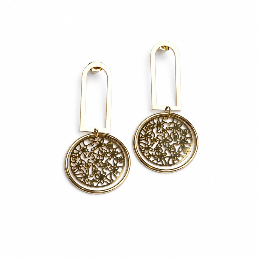 Floral Disk Hoop Earrings
