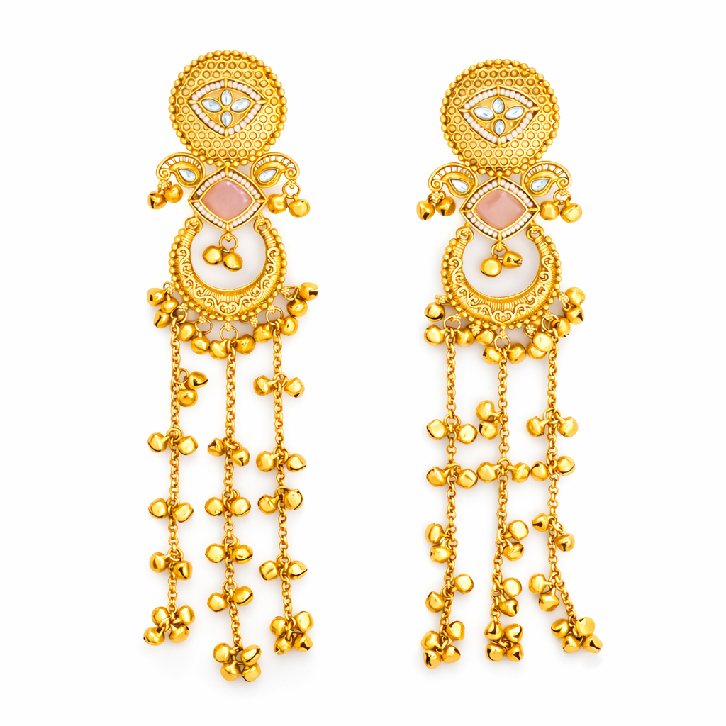 Chandbali Pink Stone kashmiri Jhumka Earrings