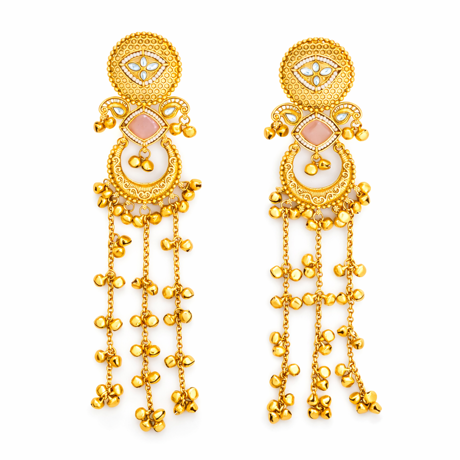 Chandbali Pink Stone kashmiri Jhumka Earrings