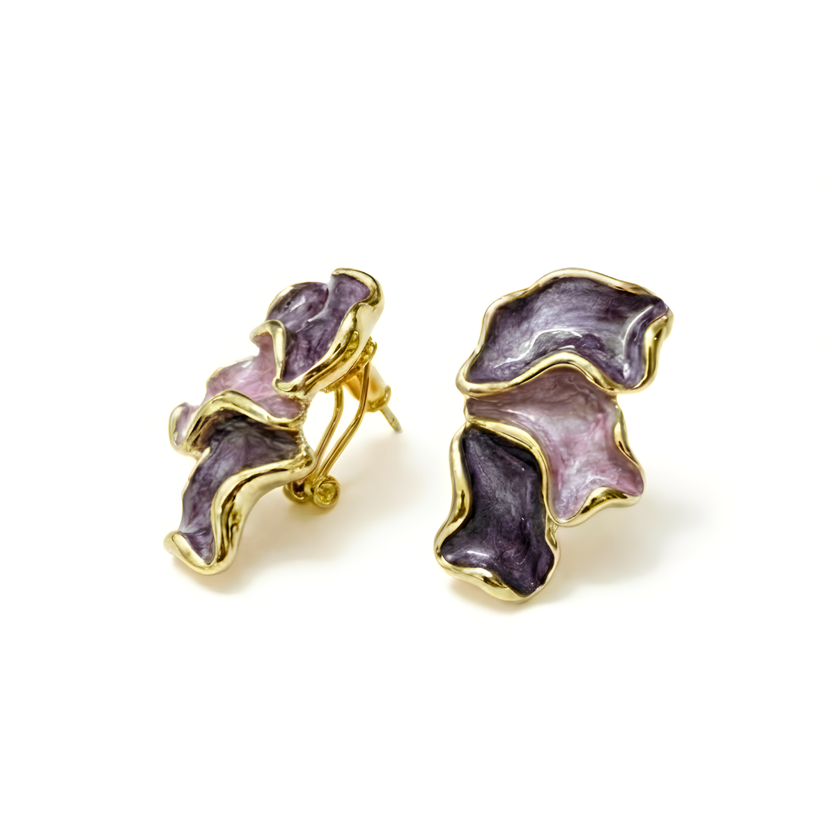 purple enamel petal earrings