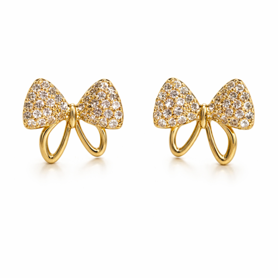 Crystal Bow Charm Stud Earrings