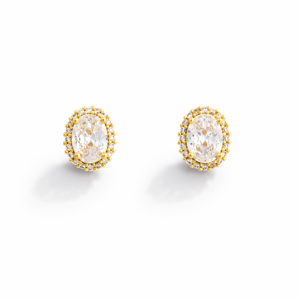 Regal Oval Crystal Stud Earrings