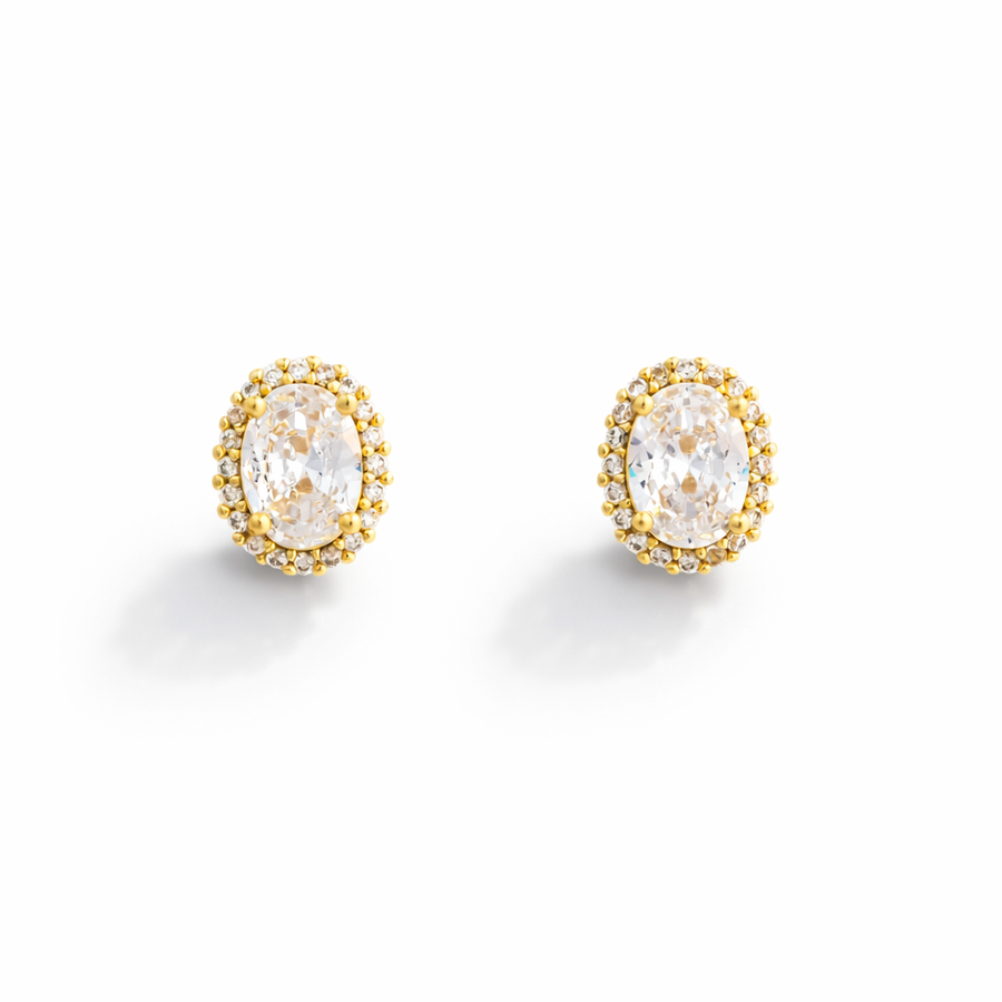 Regal Oval Crystal Stud Earrings