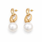 Golden Link Pearl Drop Earrings