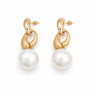 Golden Link Pearl Drop Earrings