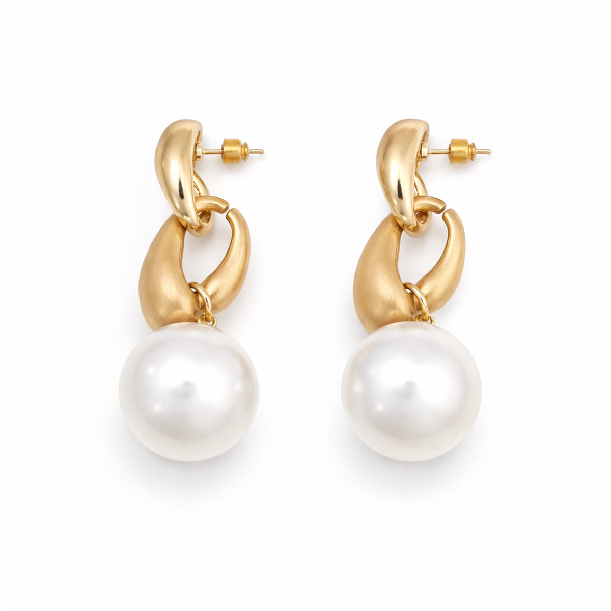 Golden Link Pearl Drop Earrings