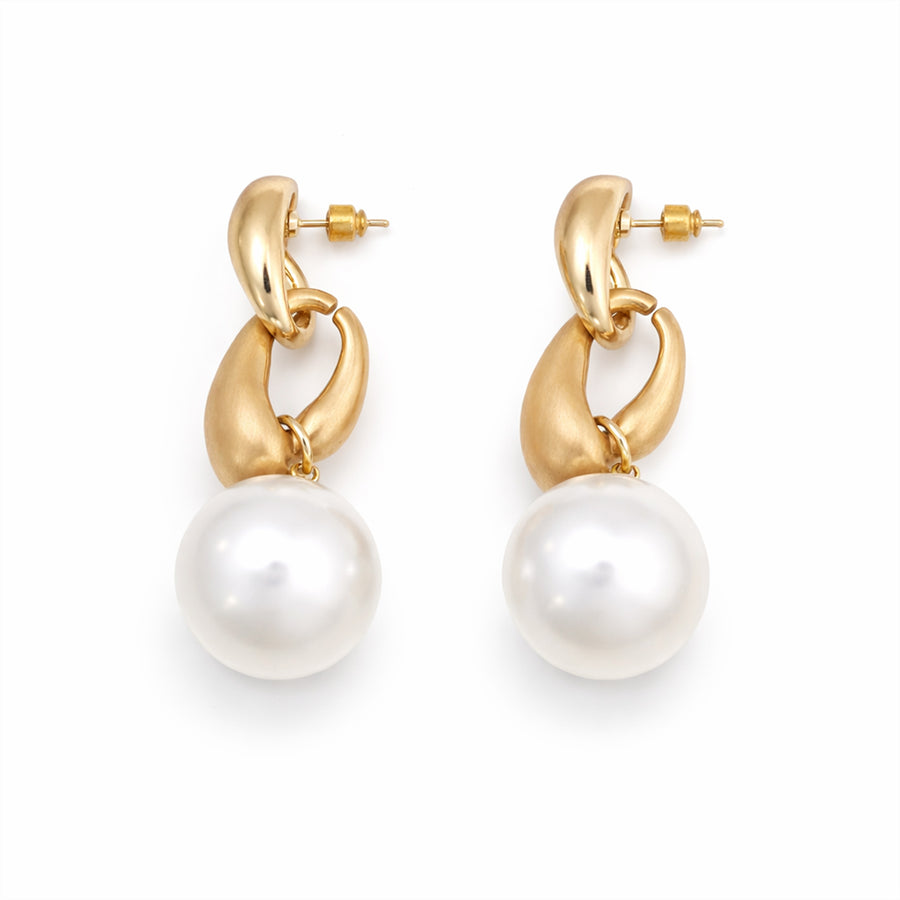 Golden Link Pearl Drop Earrings