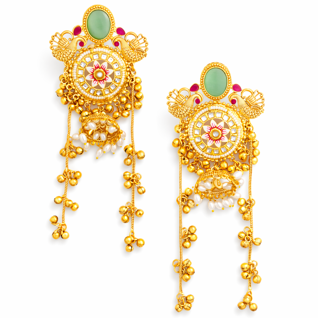 Peacock Polki Jhumka kashmiri Earrings