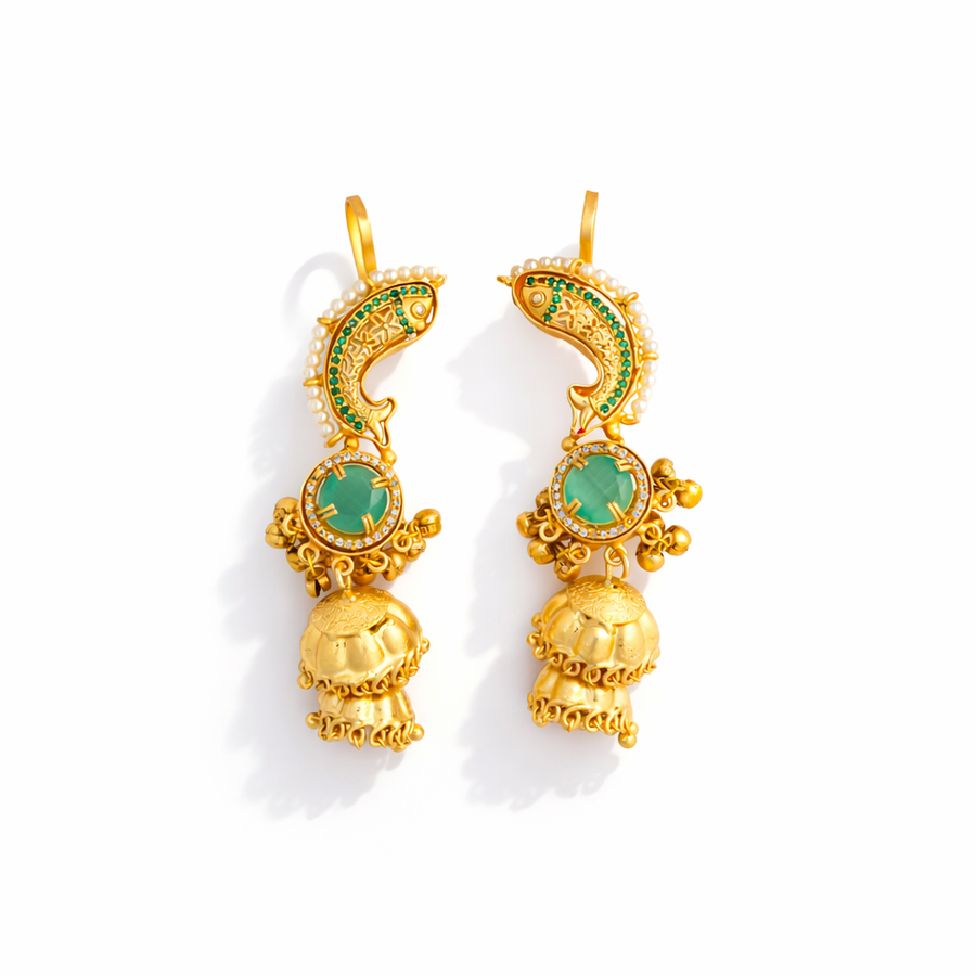 Emerald Elysian Peacock kashmiri ear-cuff earring