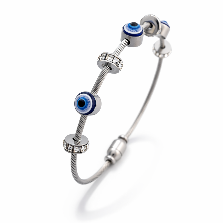 Evil Eye silver Charm Cable Bracelet