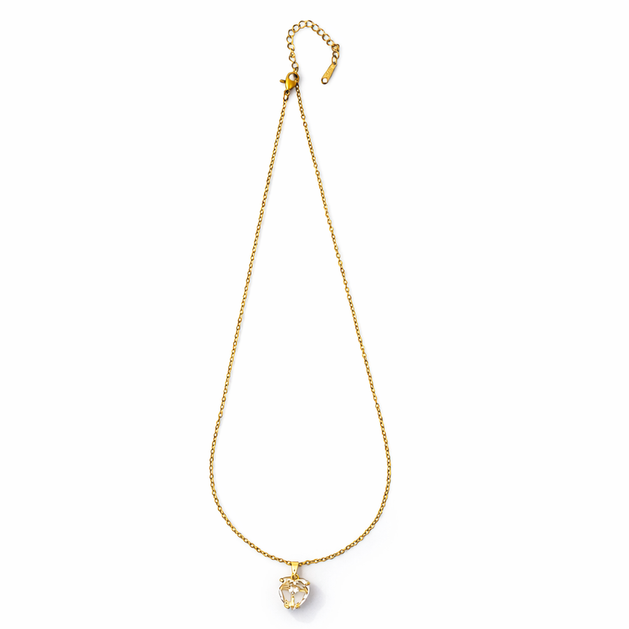 gold Faceted Clear Quartz Heart Charm Chain with pendant