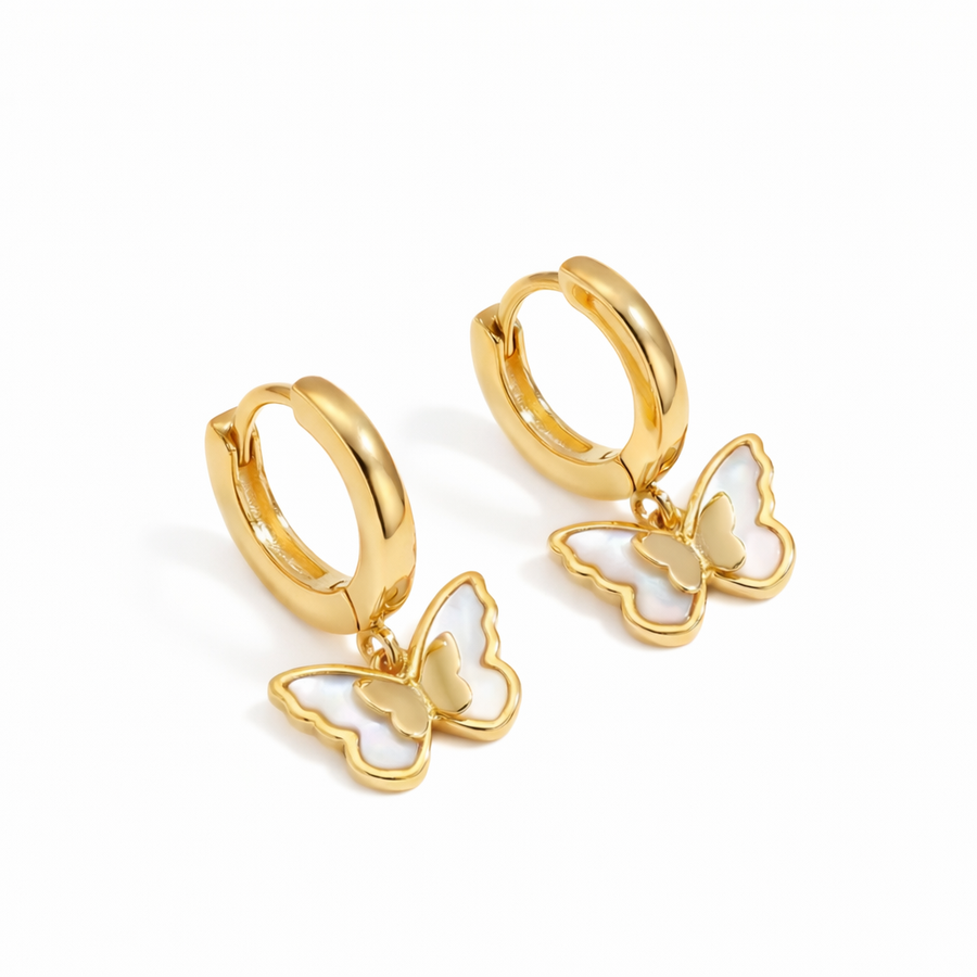 Golden Butterfly Drop Hoop Earrings