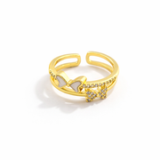 Golden Butterfly with Heart Adjustable Ring
