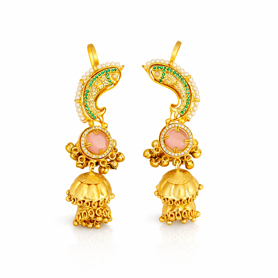 Elysian Pink Stone Peacock kashmiri ear-cuff earring