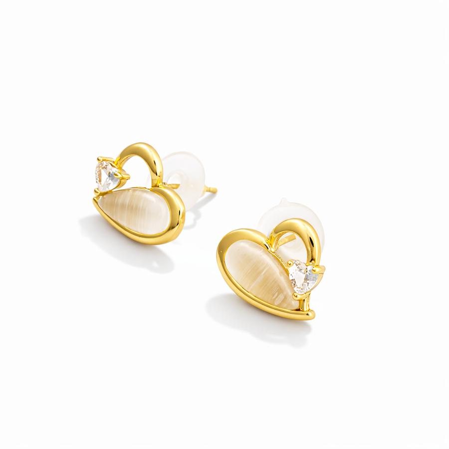 Golden Half Ivory Heart Studs
