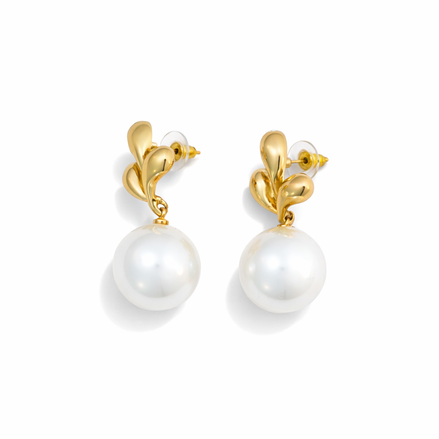 Golden Blossom Pearl Drop Earrings