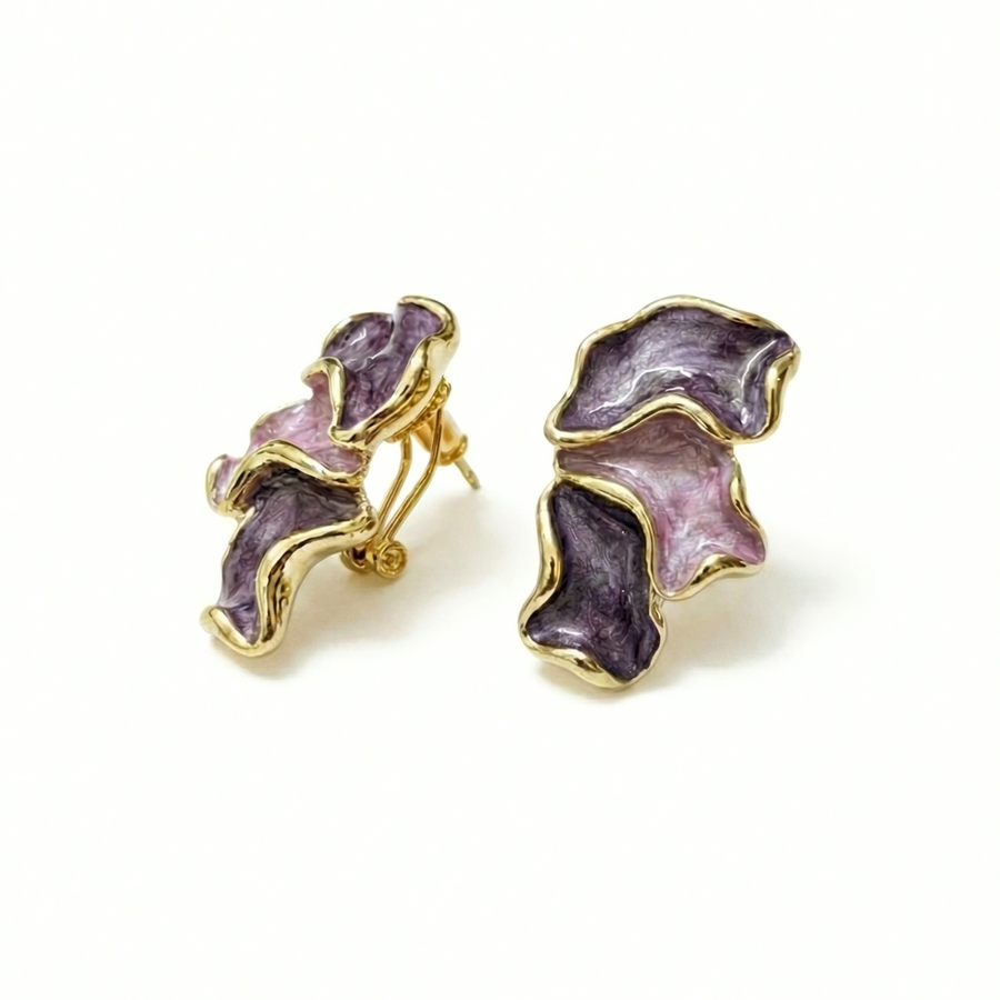 purple enamel petal earrings