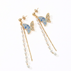 Minimal Pearl Bar Drop Earrings