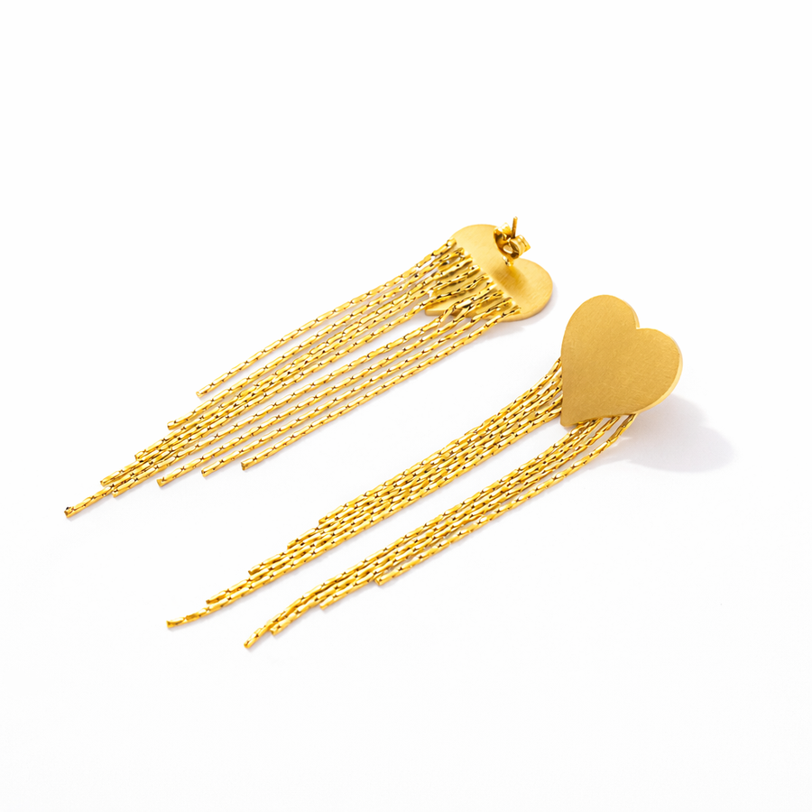 Golden Heart Tassel Earrings