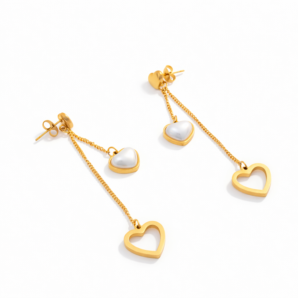 Twin Heart Drop Chain with pendant Earrings