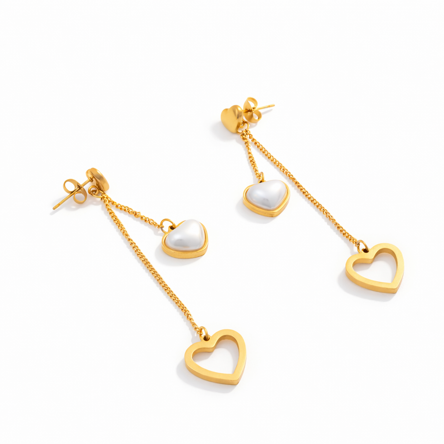 Twin Heart Drop Chain with pendant Earrings