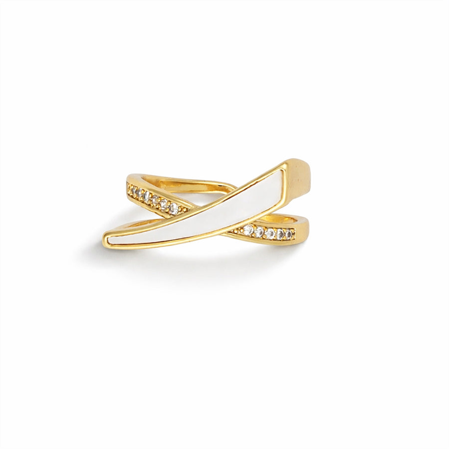 White Enamel Twist Gold Ring