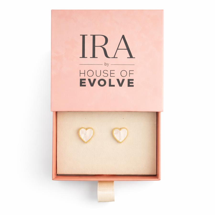 Ivory Opal Heart Stud Earrings