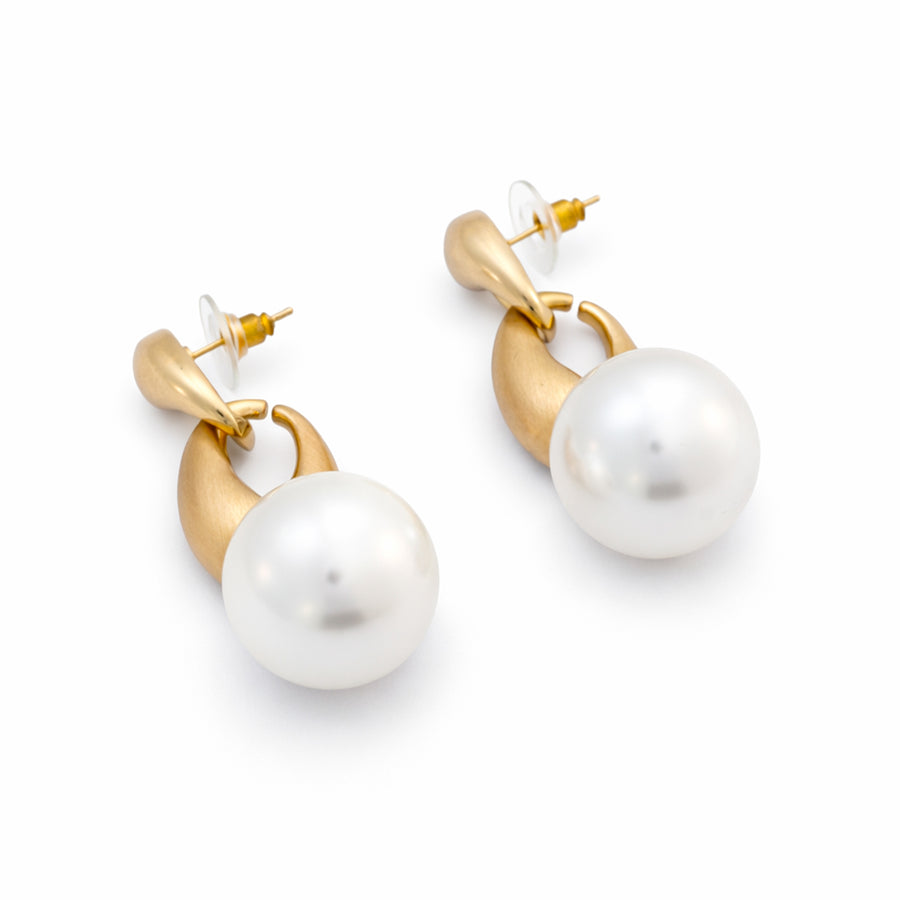 Golden Link Pearl Drop Earrings